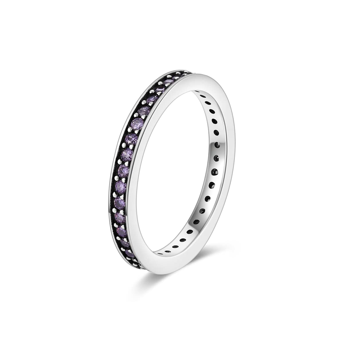 NARMO 2MM Thin Band Eternity Rings 925 Sterling Silver Purple Cubic Zirconia Stackable Rings for Women Egagement Jewelry Gifts (6)