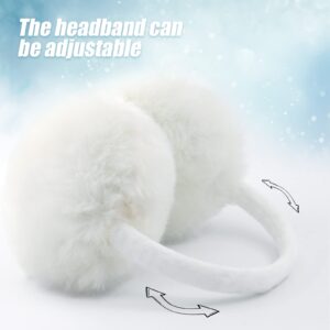 FSTEOE Winter Ear Muffs Women Warm Earmuffs Girls Ear Warmer Soft Plush Outdoor Plush Adjustable Ear Cover (White)