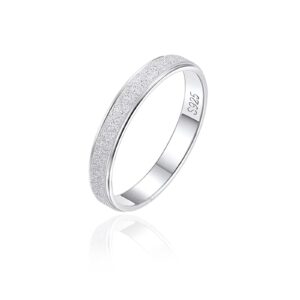 SILBERTALE Anxiety Ring 925 Sterling Silver 3mm thin Sandblast Glitter Ring Classic Eternity Wedding Band Comfort Fit for Men Women Size 9