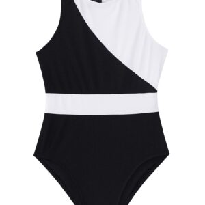 Freebily Sleeveless Gymnastics Leotard for Girls Color Block Ballet Dance Bodysuit Sports Unitard Training Outfit Swimwear Black&White 16 Years