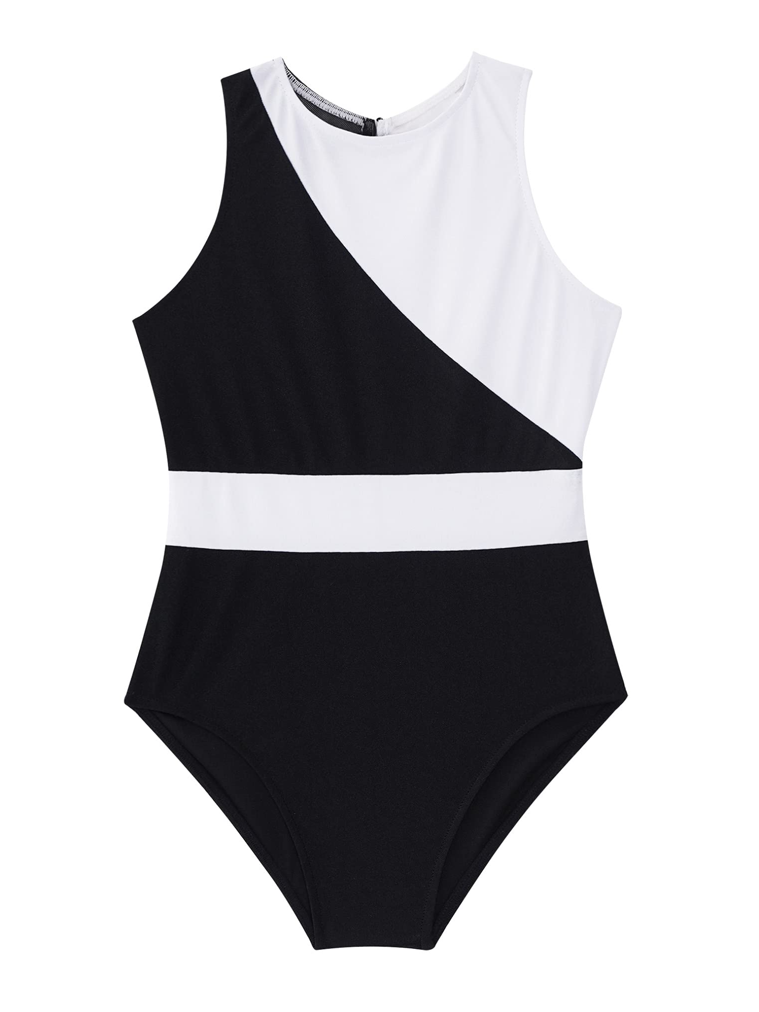 Freebily Sleeveless Gymnastics Leotard for Girls Color Block Ballet Dance Bodysuit Sports Unitard Training Outfit Swimwear Black&White 16 Years