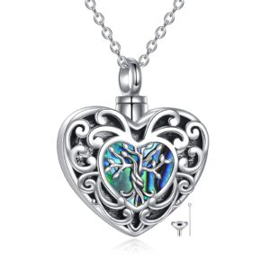 yfn tree of life urn necklace for ashes filigree heart cremation urn jewelry for memorial sterling silver tree of life keepsake necklace gifts for women