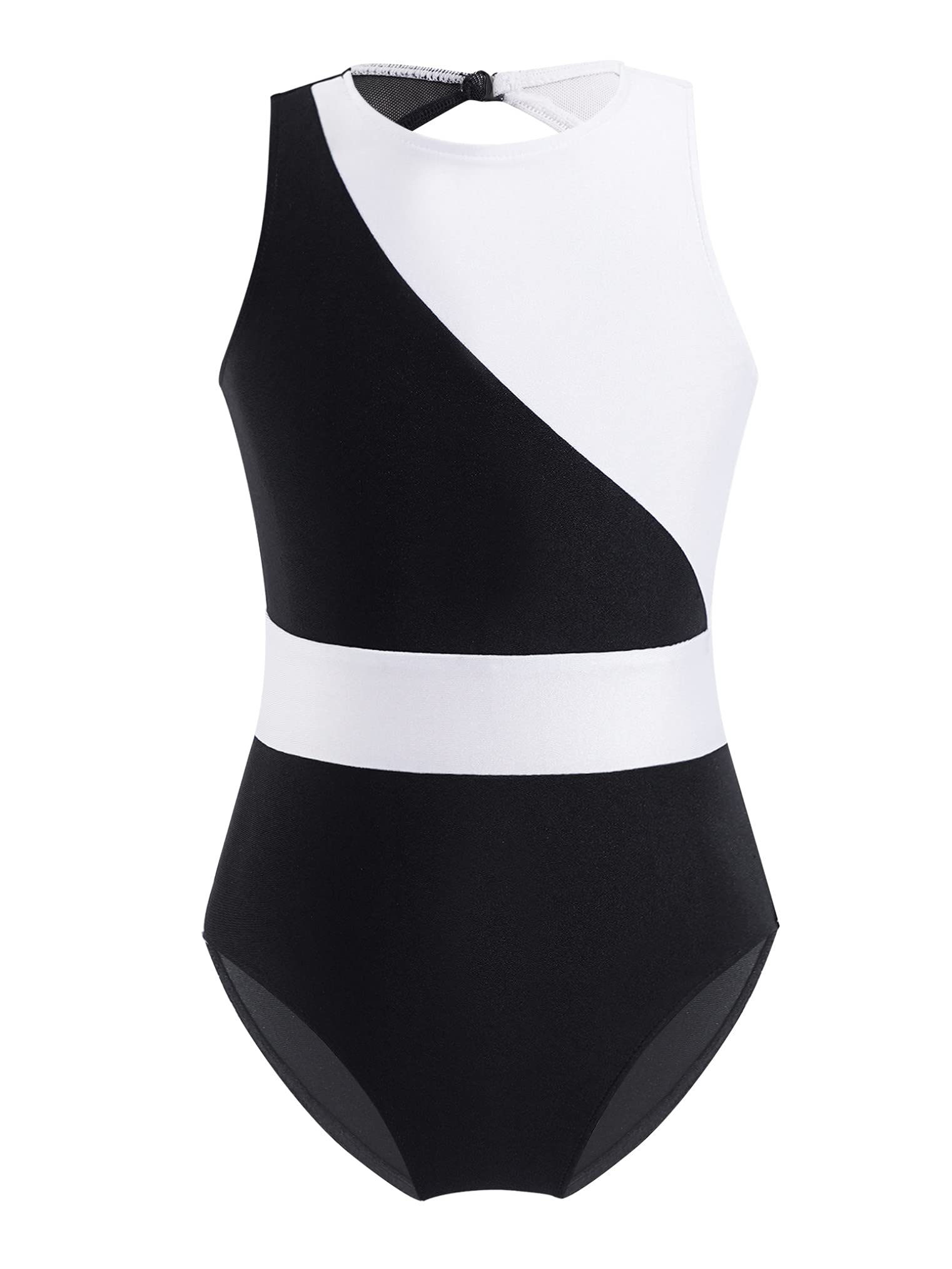 Freebily Sleeveless Gymnastics Leotard for Girls Color Block Ballet Dance Bodysuit Sports Unitard Training Outfit Swimwear Black&White 16 Years