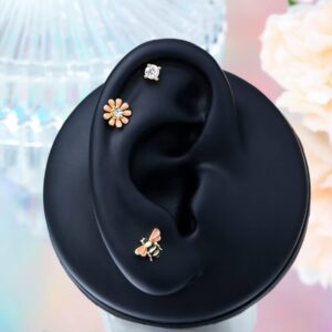 CM Crareesi Mania 3Pcs Cute Bee Cartilage Earrings Pack 316L Stainless Steel Helix Dainty Bee 16G Tragus Conch Gold Cartilage piercing jewelry Pack