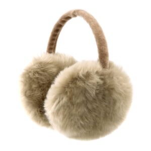 FSTEOE Winter Ear Muffs Women Warm Earmuffs Girls Ear Warmer Soft Plush Outdoor Plush Adjustable Ear Cover (Khaki)