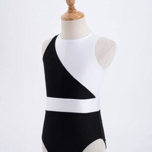 Freebily Sleeveless Gymnastics Leotard for Girls Color Block Ballet Dance Bodysuit Sports Unitard Training Outfit Swimwear Black&White 16 Years