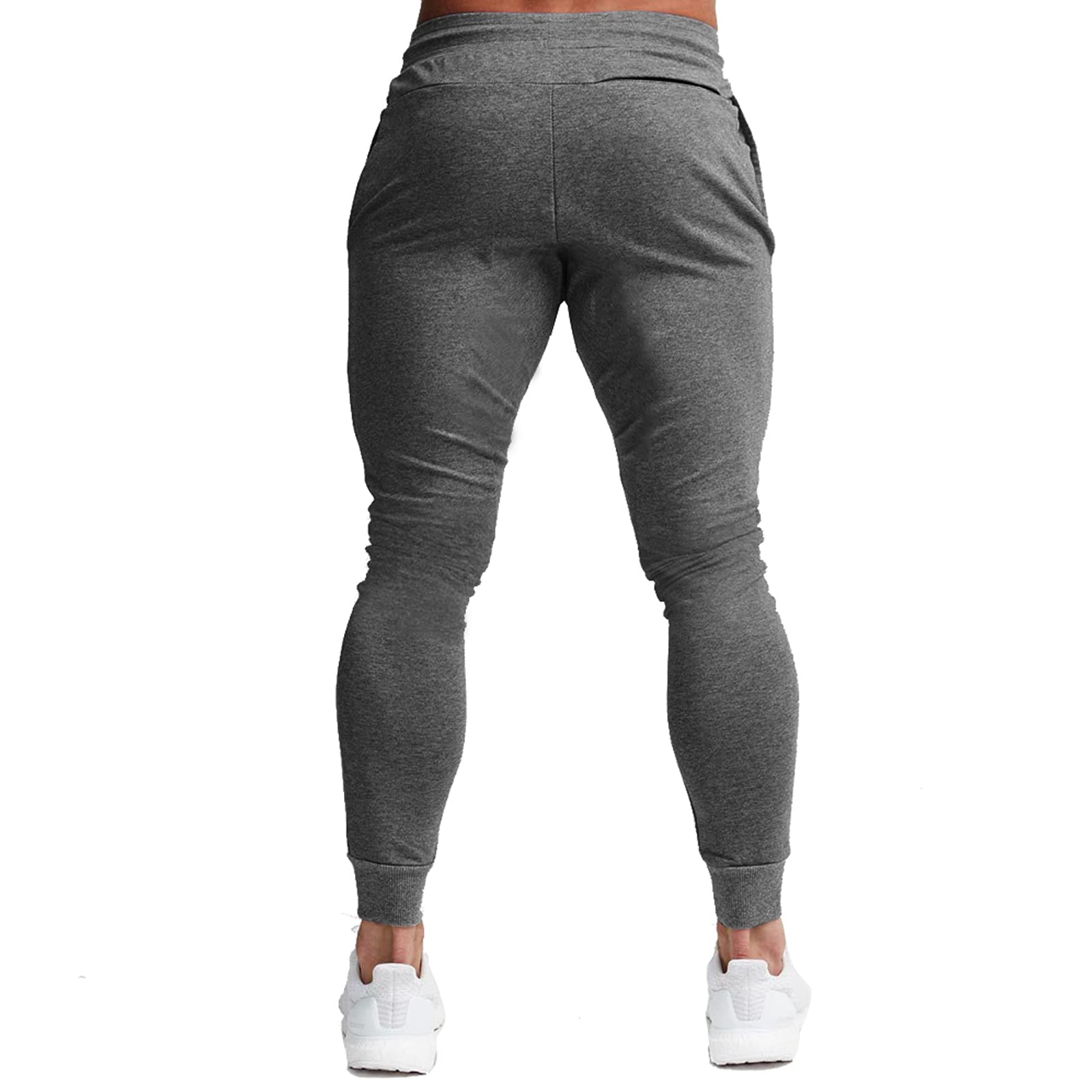 BUXKR Men's Slim Joggers Workout Pants for Gym Running and Bodybuilding Athletic Bottom Sweatpants with Deep Pockets,Dark Grey&Light Grey,M