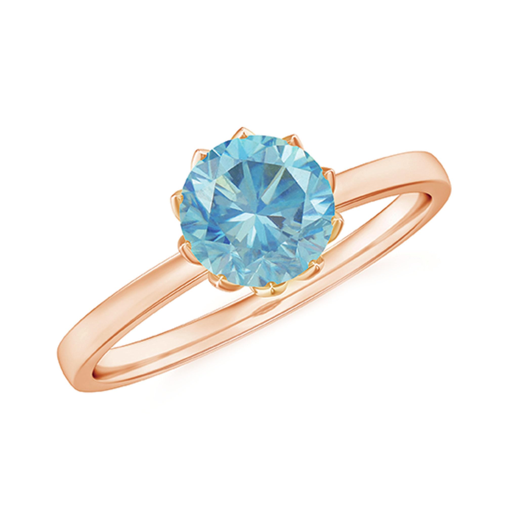 Certified 6 MM Aquamarine Round Engagement Ring for Women, AAA Quality, Natural Aquamarine Solitaire Ring, 14K Rose Gold, Size:US 8.00