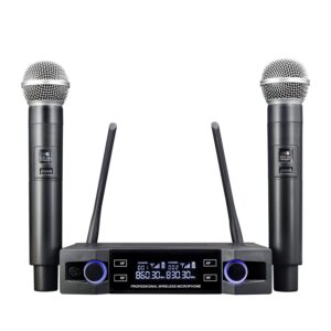 wireless microphone, dual channel professional cordless dynamic wireless microphone, handheld wireless microphone system for home karaoke, conferences, parties, churches, weddings, parties, 160 ft