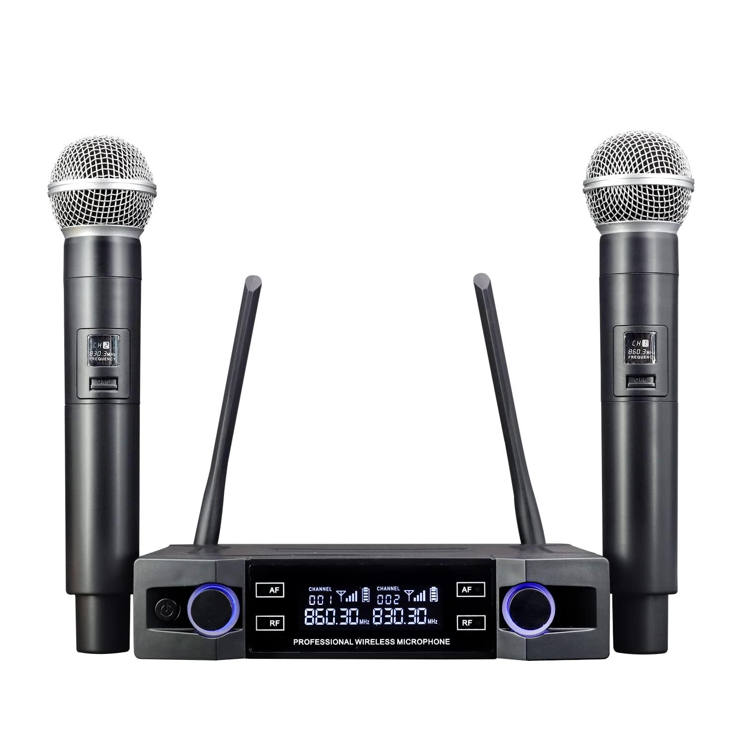 Wireless microphone, dual channel professional cordless dynamic wireless microphone, handheld wireless microphone system for home karaoke, conferences, parties, churches, weddings, parties, 160 ft