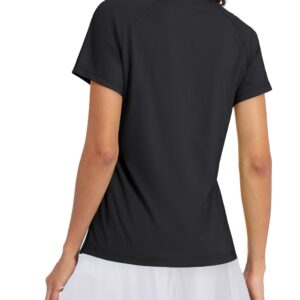 MAGCOMSEN Women's Polo Shirts Short Sleeve Sun Protection Collarless Workout Tops Moisture Wicking T-Shirts Black XL