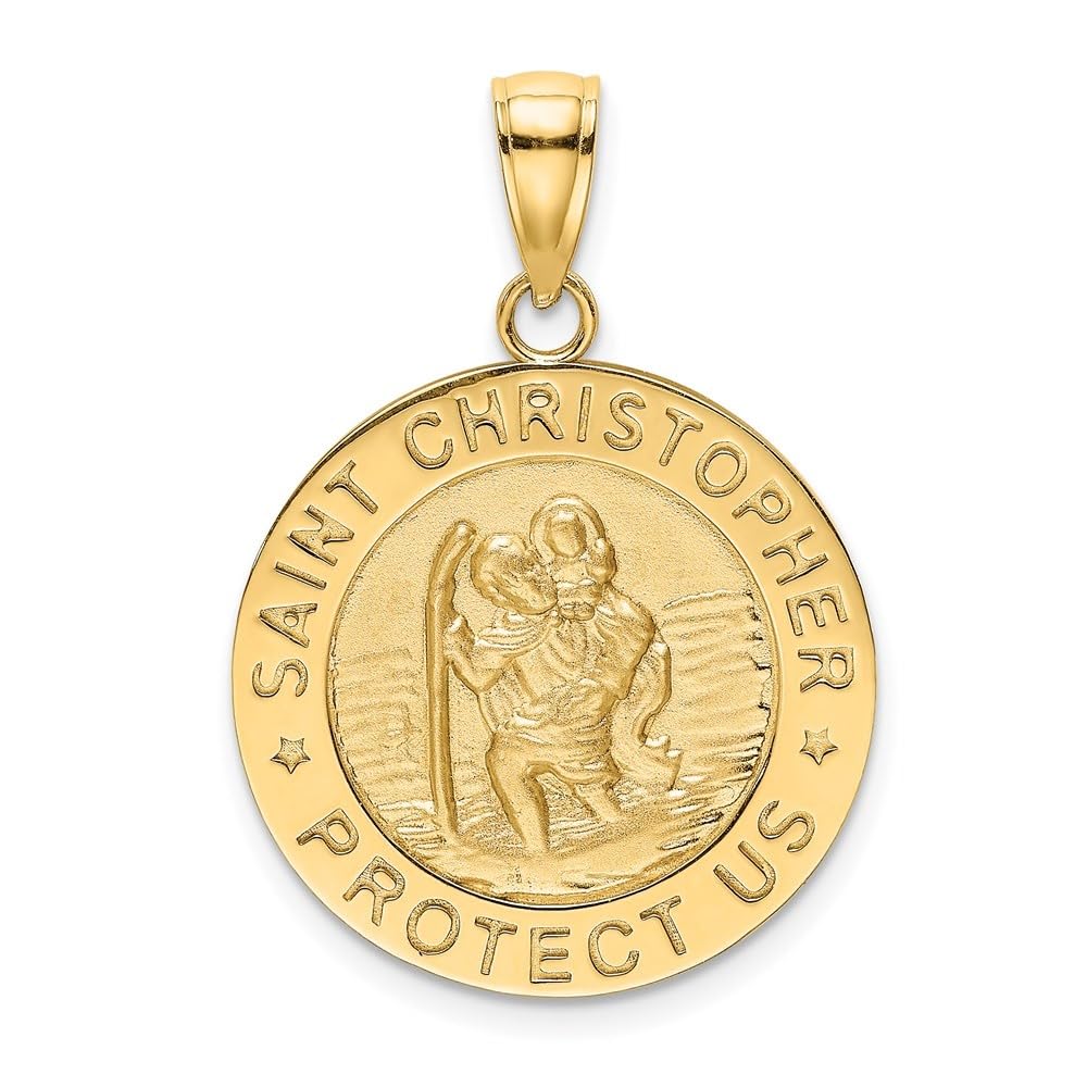 Auriga Fine Jewelry 14k Yellow Gold Polished/Satin Saint Christopher Medal Charm Gift for Women