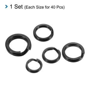 PATIKIL Fishing Split Rings, 1 Set Stainless Steel Flat Wire Snap Rings Tackle Kit Lure Connector Fishing Tool Accessories, Black