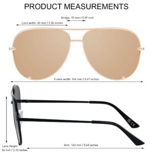 ANDWOOD Oversized Aviator Sunglasses for Women Big Large UV Protection Fashion Sun glasses UV Protection Black Mirrored Gold Shades