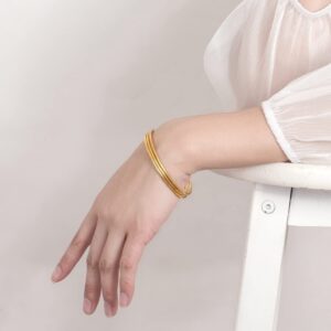 Minimalist 925 Sterling Silver Banglest Women Stackable 1/2/3 .Countless Set Bracelet 2MM Thick Diameter 60mm-65mm-68mm Jewelry Gift Wife Her (Gold Color 2 Piece A Style, Diameter 65MM)