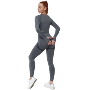 JOJOANS Workout Sets Women 2 Piece Outfits High Waist Seamless Leggings and Crop Top Yoga Set Gym(Grey L)