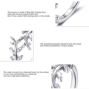 SILBERTALE Olive Branch Ring for Women 925 Sterling Silver 14K White Gold plated thin Paved CZ Cubic Zirconia Thumb Pinky Wrap Around leaf Ring Promise Stackbale Band Size 7