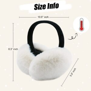 FSTEOE Women Winter Ear Muffs Foldable Girl Ear Warmer Fashion Furry Earmuff Soft Ear Cover Cold Weather (K-Black)