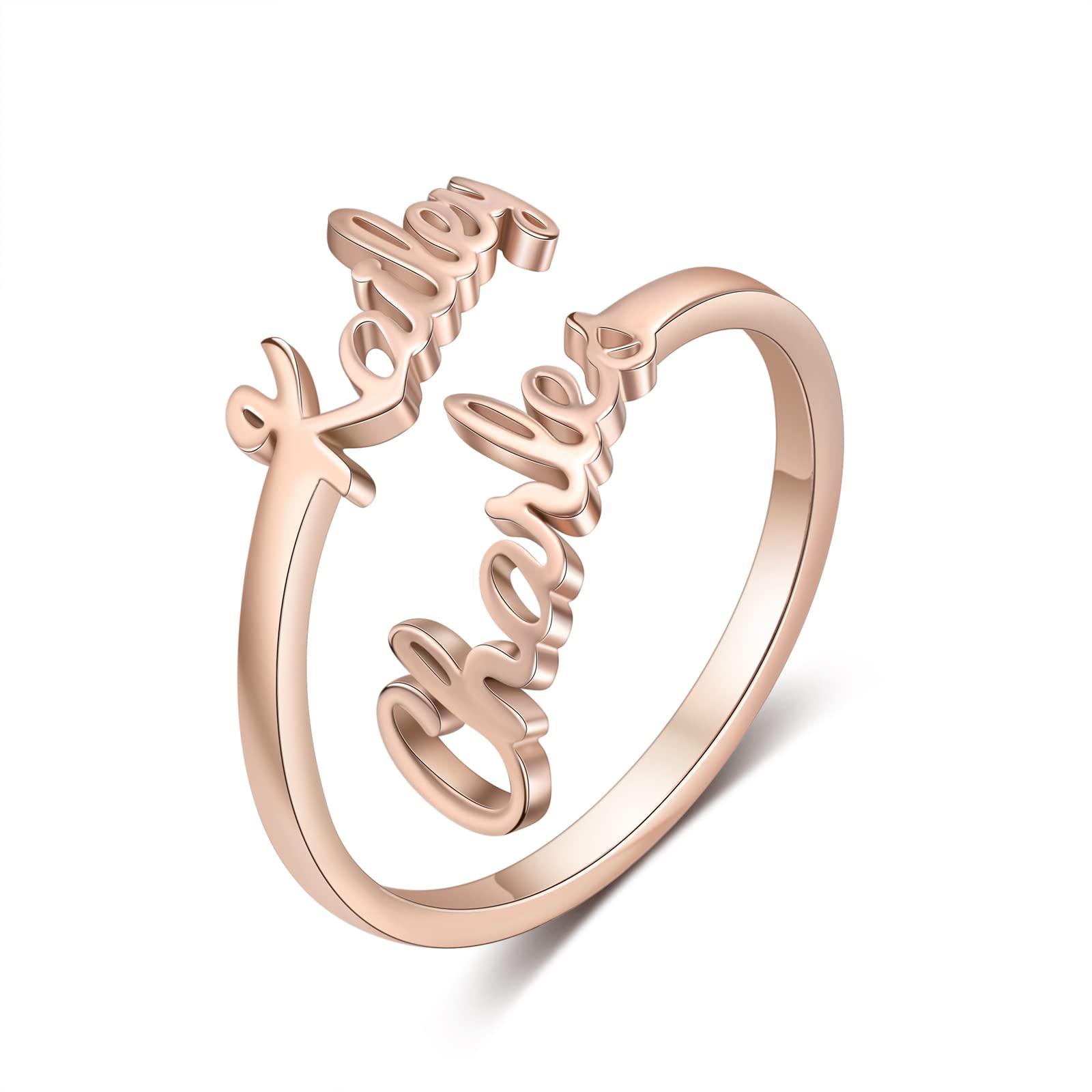 Jewelstruck Personalized Rings for Women Rings with 2 Names Statement Ring Custom Mother Daughter Rings Gift for Wife Mom Grandma Best Friend Rings (Rose gold)