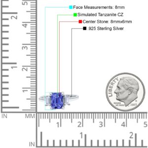 Blue Apple Co. Simulated Tanzanite Cubic Zirconia Size-6 Emerald Cut Art Deco Three Stone Wedding Ring CZ 925 Sterling Silver