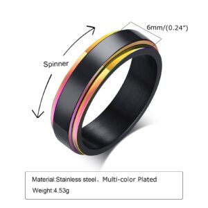 XUANPAI Personalized LGBT Pride Spinner Rings for Men Women Black LGBTQ Wedd4pcs Couple Necklace Bracelet Set,9