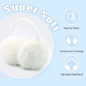 FSTEOE Winter Ear Muffs Women Warm Earmuffs Girls Ear Warmer Soft Plush Outdoor Plush Adjustable Ear Cover (White)