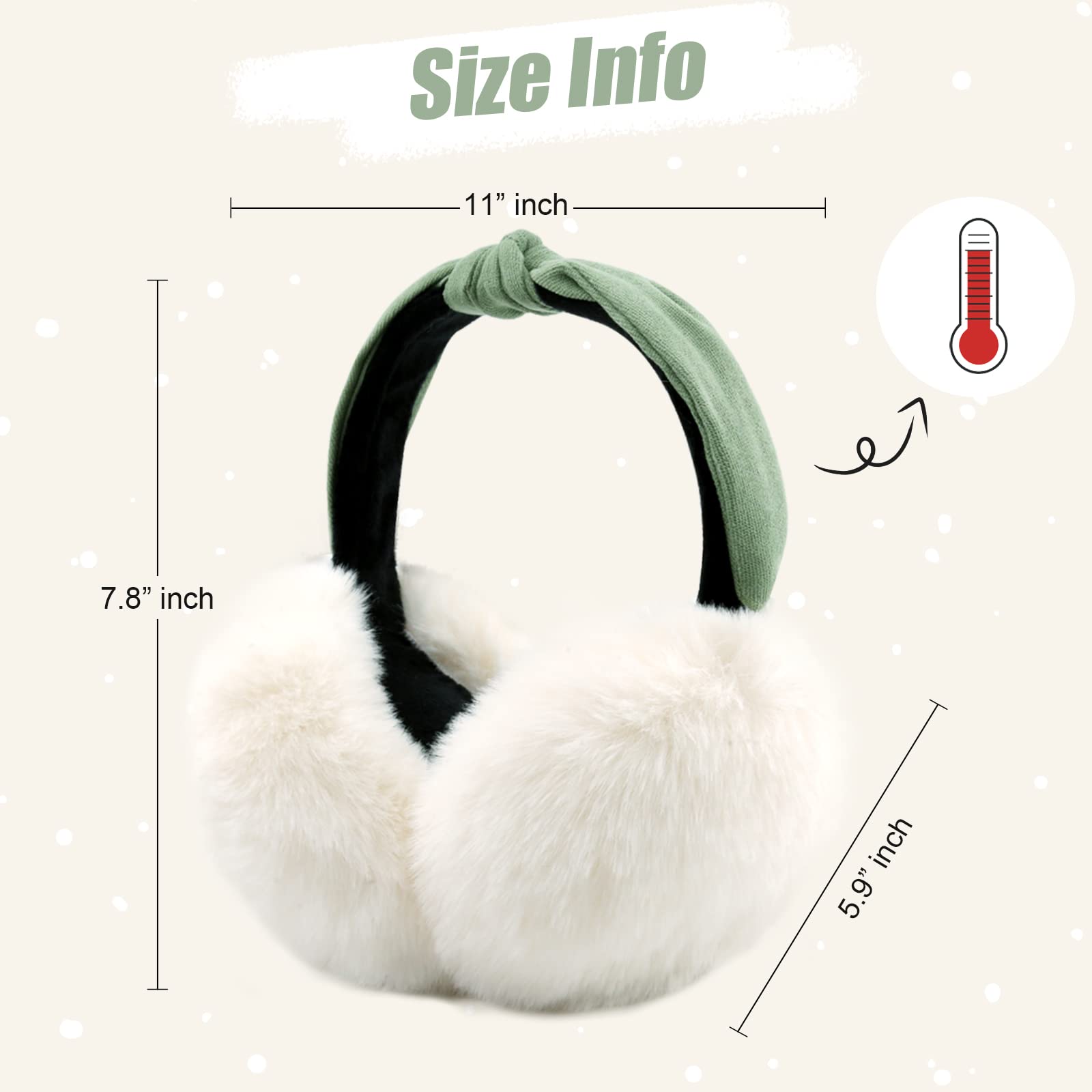 FSTEOE Women Winter Ear Muffs Foldable Girl Ear Warmer Fashion Furry Earmuff Soft Ear Cover Cold Weather (A-Khaki)