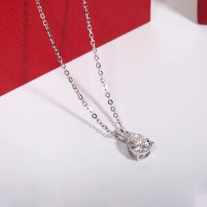 CADYNO 14k Solid Real White Gold Moissanite Necklace, Pear Cut 1cttw D Color Lab Created Diamond Gifts for Women