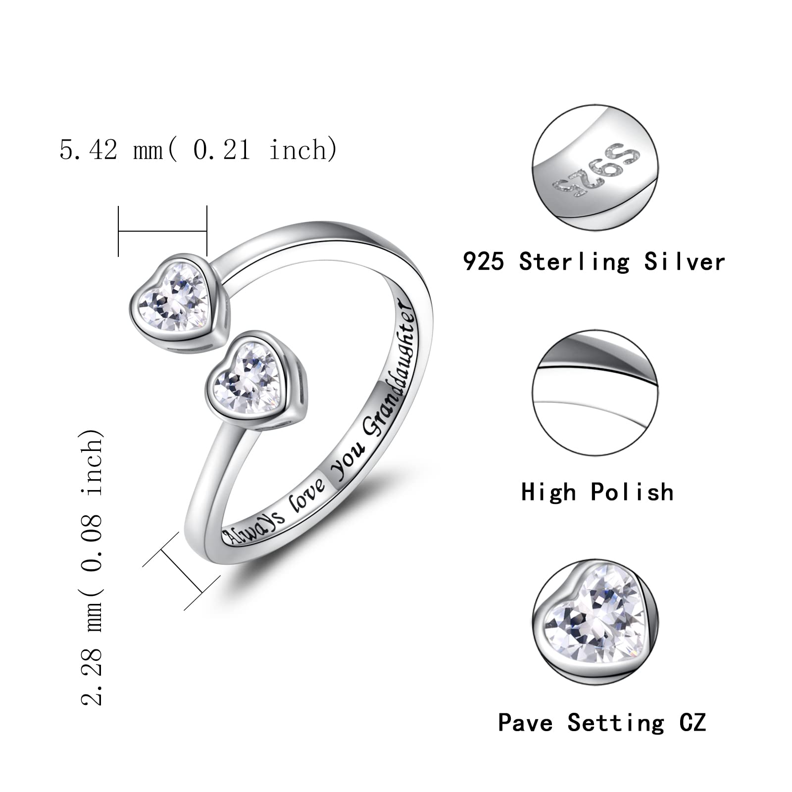 Sterling Silver Heart Cubic Zirconia Adjustable Ring Always Mother/ Daughter/ Sister Forever Friend Ring Supporting Jewelry Gifts for Mother Daughter Sister, 925 Sterling silver, Cubic Zirconia