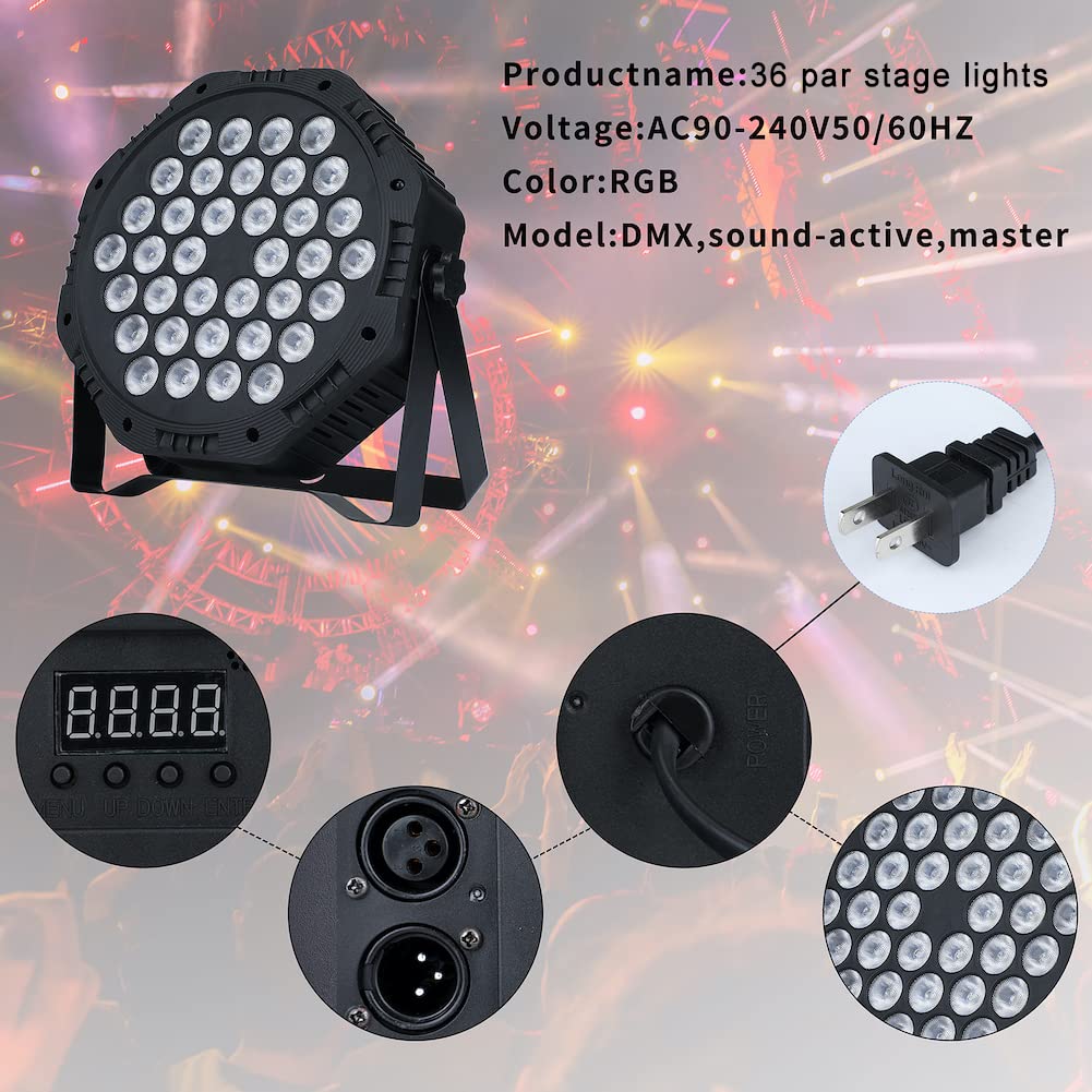 Stage Lights 36 RGB LED DJ Par Lights DMX & Remote Controlled Sound Activated with Uplights for Wedding Birthday Party Club Stage Lighting-4 Pack (RGB-4)