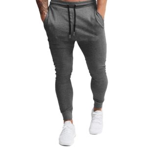 BUXKR Men's Slim Joggers Workout Pants for Gym Running and Bodybuilding Athletic Bottom Sweatpants with Deep Pockets,Dark Grey&Light Grey,M