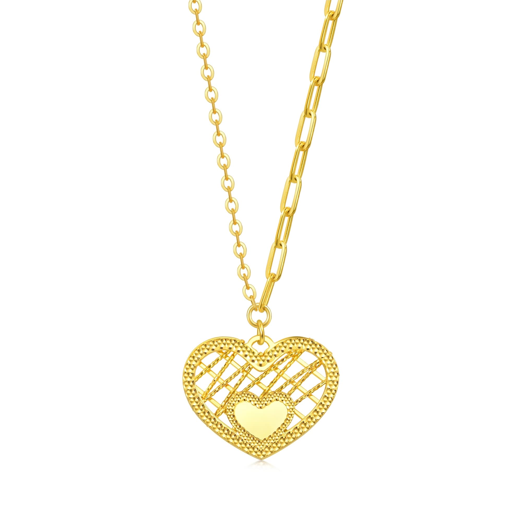 CHOW SANG SANG Dazzling Mirror Gold 999.9 24K Solid Gold Price-by-Weight Gold Double Heart Necklace for Women 93441N (Approx. 0.13tael (~4.86g), 18.5", (47 CM))