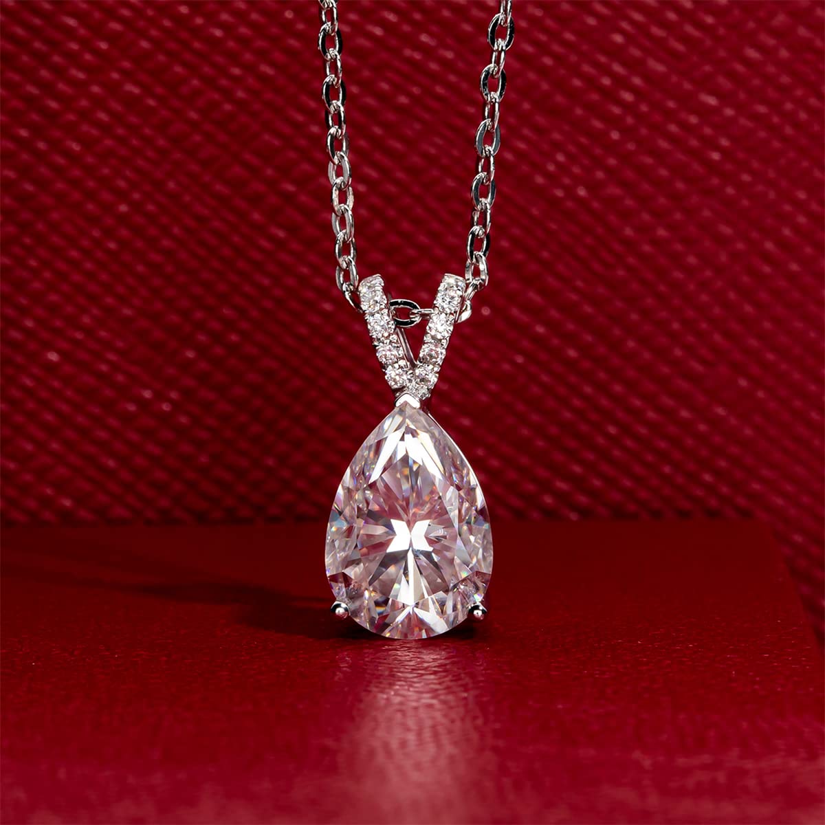 CADYNO 14k Solid Real White Gold Moissanite Necklace, Pear Cut 1cttw D Color Lab Created Diamond Gifts for Women