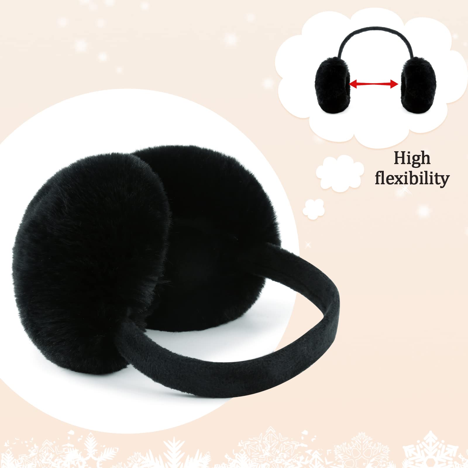 FSTEOE Women Winter Ear Muffs Foldable Girl Ear Warmer Fashion Furry Earmuff Soft Ear Cover Cold Weather (K-Black)