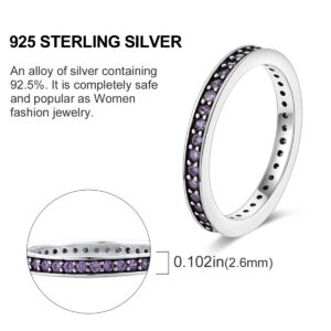 NARMO 2MM Thin Band Eternity Rings 925 Sterling Silver Purple Cubic Zirconia Stackable Rings for Women Egagement Jewelry Gifts (6)