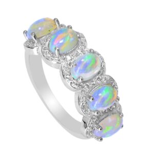 Natural Ethiopian Fire Opal Cabochon Ring 925 Sterling Silver October Birthstone Promise Ring Opal Jewelry Birthday Gift For Wife (Sterling Silver, 8.25 US)