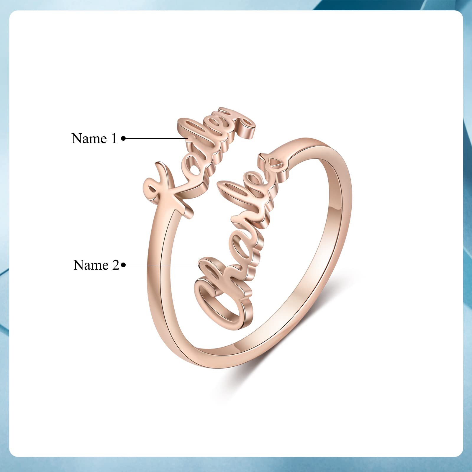 Jewelstruck Personalized Rings for Women Rings with 2 Names Statement Ring Custom Mother Daughter Rings Gift for Wife Mom Grandma Best Friend Rings (Rose gold)