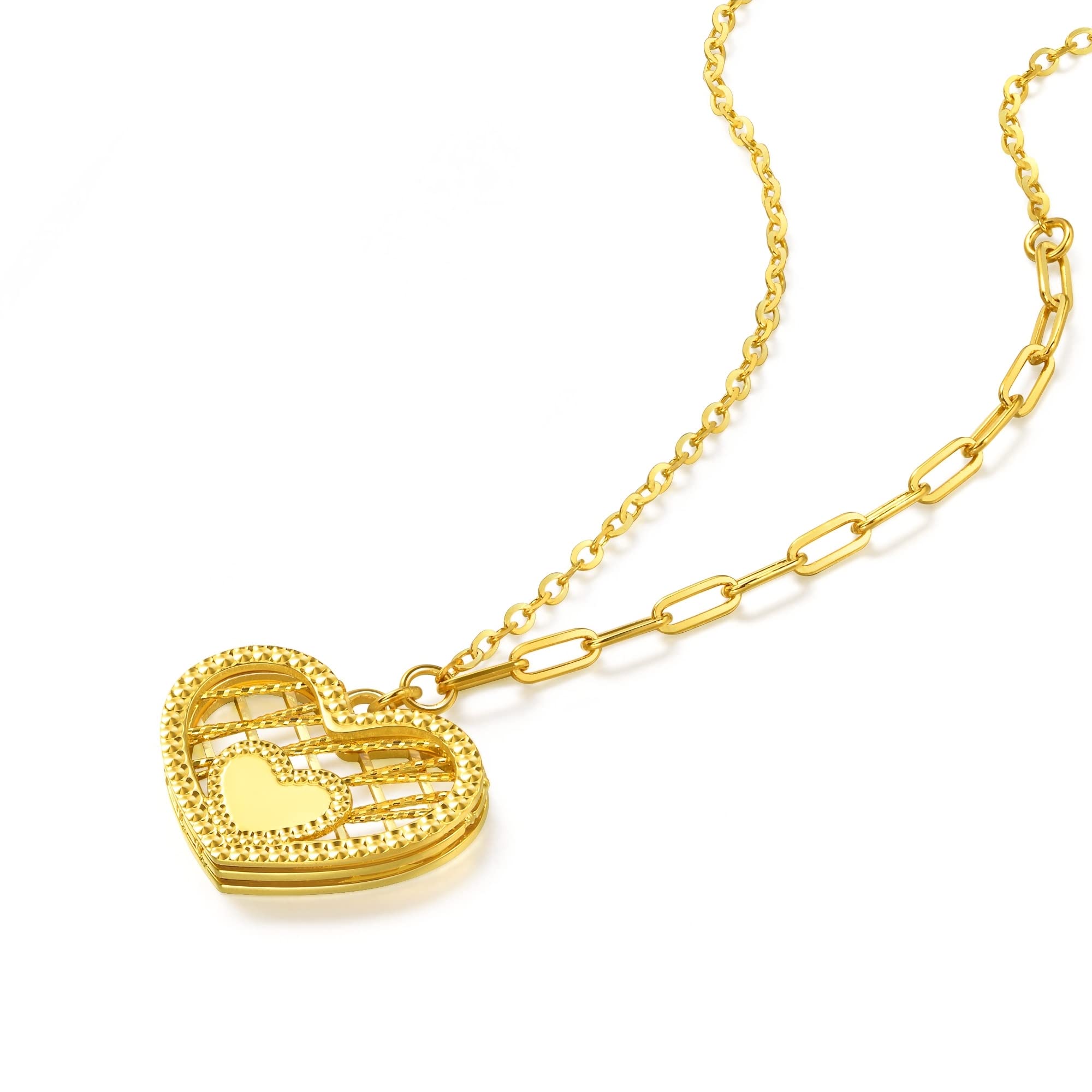 CHOW SANG SANG Dazzling Mirror Gold 999.9 24K Solid Gold Price-by-Weight Gold Double Heart Necklace for Women 93441N (Approx. 0.13tael (~4.86g), 18.5", (47 CM))