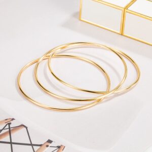 Minimalist 925 Sterling Silver Banglest Women Stackable 1/2/3 .Countless Set Bracelet 2MM Thick Diameter 60mm-65mm-68mm Jewelry Gift Wife Her (Gold Color 2 Piece A Style, Diameter 65MM)