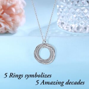 IEFLIFE 50th Birthday Gifts for Women, 5 Circle Necklaces 50th Birthday Gifts Jewelry for Women Her Fifty 50 Years Old Birthday Gifts for Women 5 Decades Necklace for Women