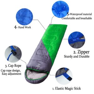 Camping Sleeping Bag,4 Season Waterproof Outdoor Hiking Backpacking Sleeping Bag for Traveling,Portable Envelope Sleeping Bags for Adults,Kids (1kg (190+30)*75cm, Green)