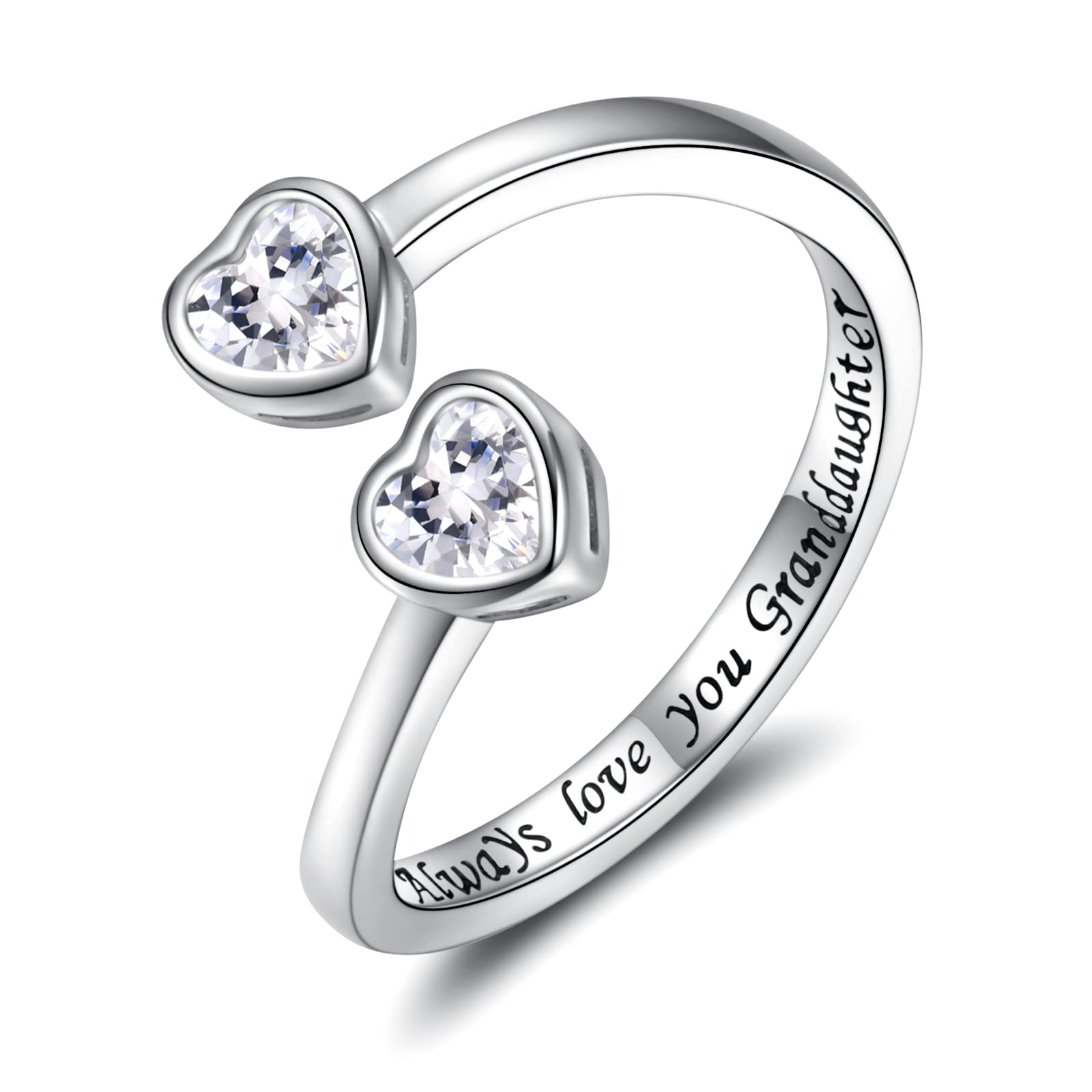 Sterling Silver Heart Cubic Zirconia Adjustable Ring Always Mother/ Daughter/ Sister Forever Friend Ring Supporting Jewelry Gifts for Mother Daughter Sister, 925 Sterling silver, Cubic Zirconia