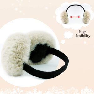 FSTEOE Women Winter Ear Muffs Foldable Girl Ear Warmer Fashion Furry Earmuff Soft Ear Cover Cold Weather (K-Khaki)