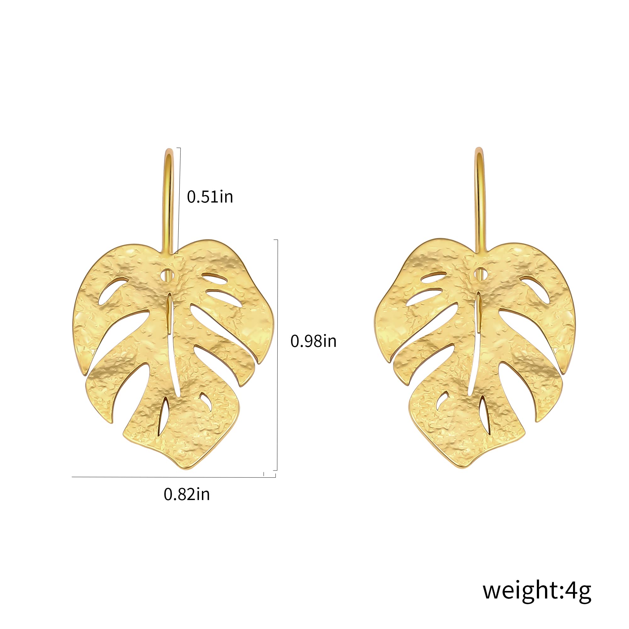 Nancita Monstera Leaf Earrings - Palm Leaf Drop Earrings - Vintage Monstera Leaves Earring - Jewelry Gift (gold)