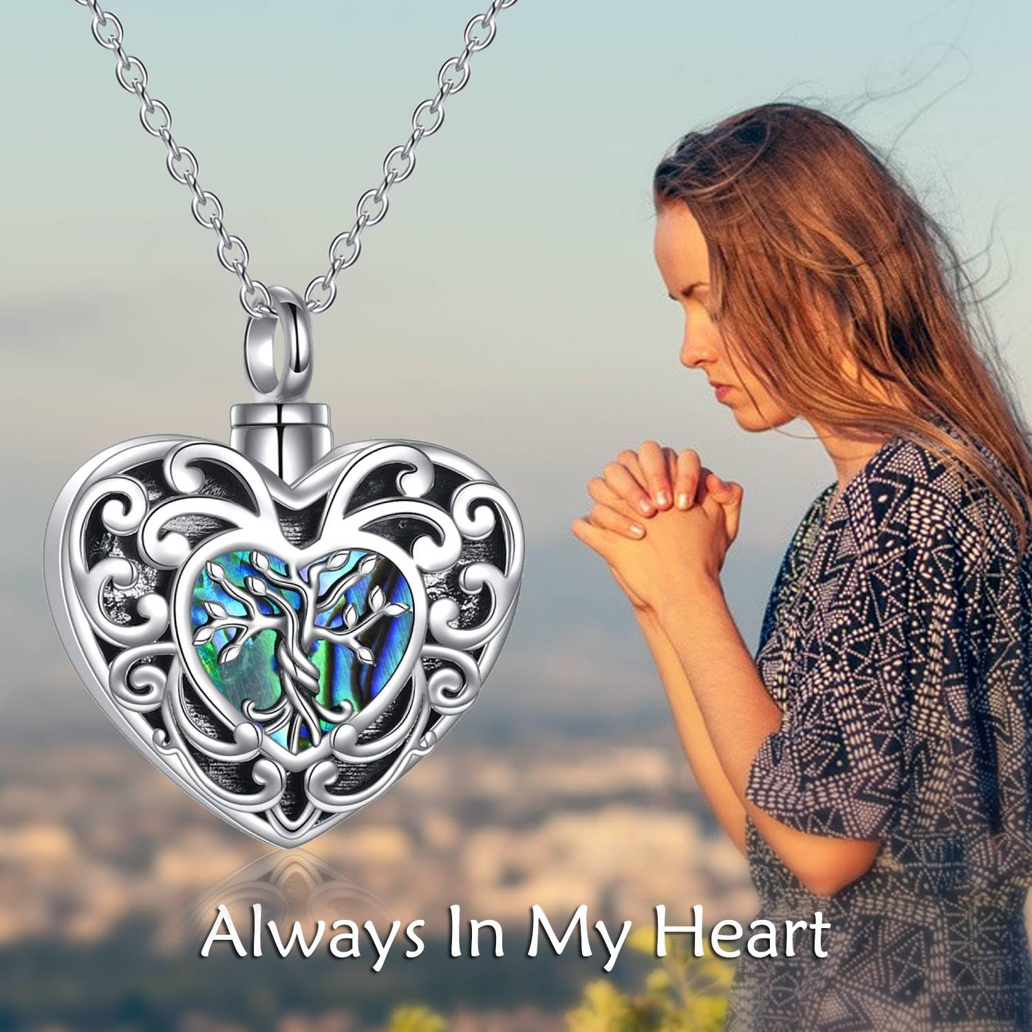 YFN Tree of Life Urn Necklace for Ashes Filigree Heart Cremation Urn Jewelry for Memorial Sterling Silver Tree of Life Keepsake Necklace Gifts for Women