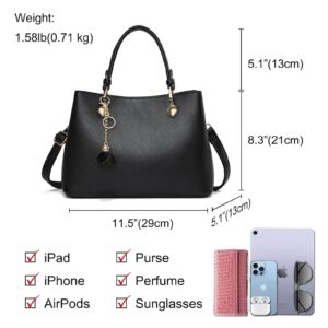 Satchel Purses and Handbags for Women Soft Vegan Leather Tote Crossbody Bag Ladies Shoulder Bags Medium - Black