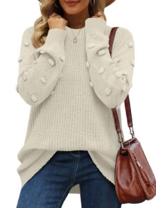 xieerduo women's pullover sweaters white long sleeve chunky knit crewneck sweatshirts fall s