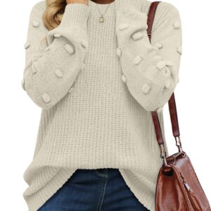 XIEERDUO Women's Pullover Sweaters White Long Sleeve Chunky Knit Crewneck Sweatshirts Fall S