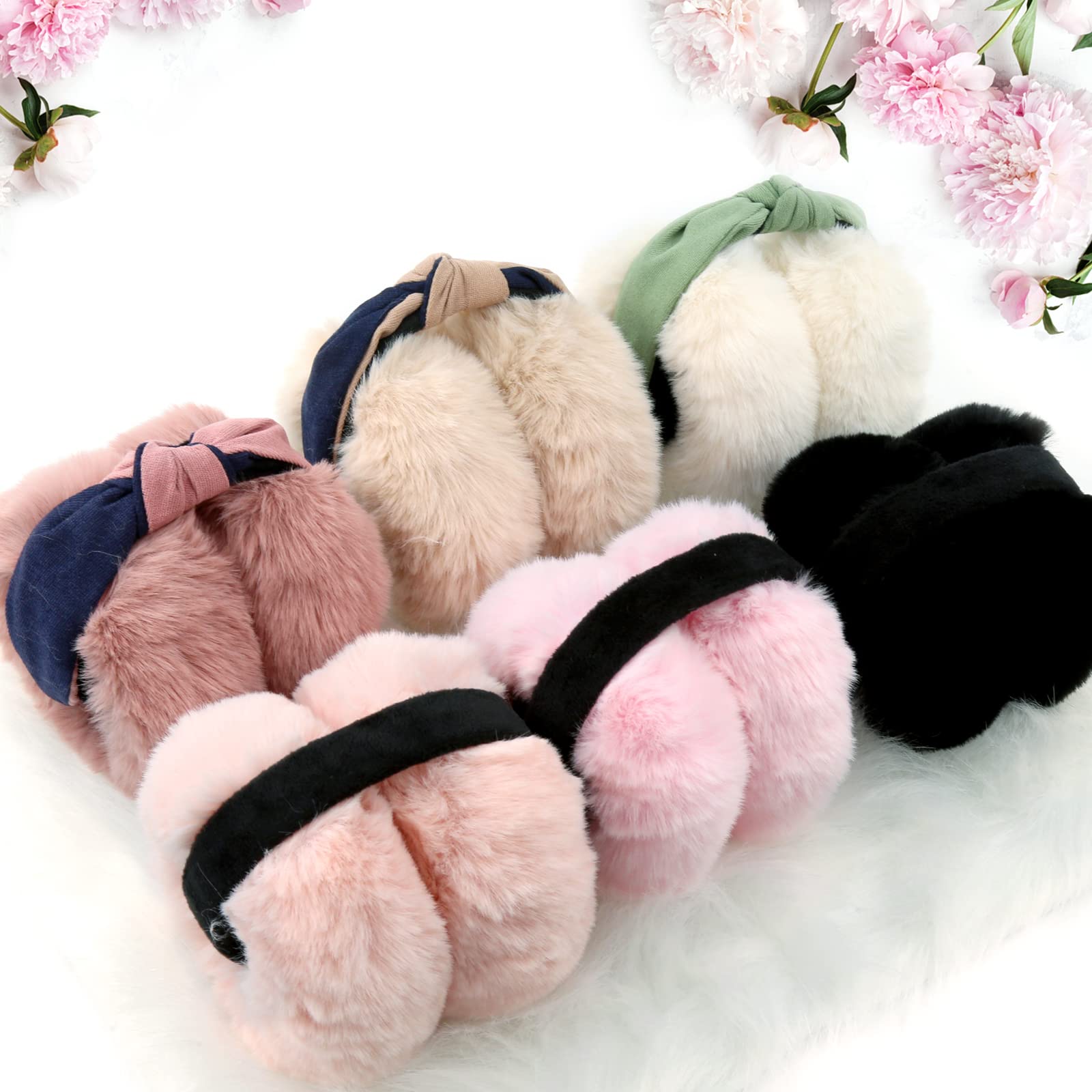 FSTEOE Women Winter Ear Muffs Foldable Girl Ear Warmer Fashion Furry Earmuff Soft Ear Cover Cold Weather (K-Black)