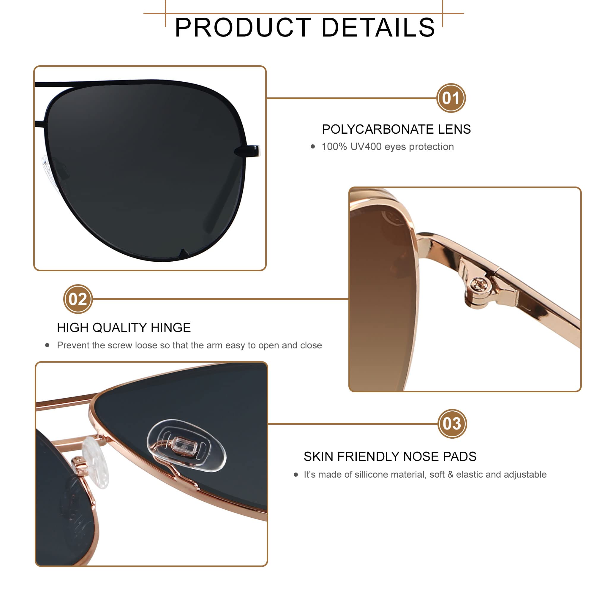 ANDWOOD Oversized Aviator Sunglasses for Women Big Large UV Protection Fashion Sun glasses UV Protection Black Mirrored Gold Shades